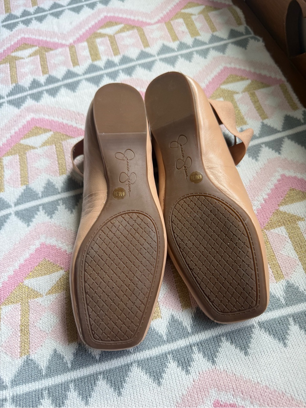 Jessica Simpson Nude Leather Square-Toe Ballet Flats - Picture 3 of 7